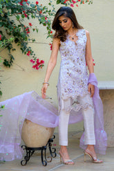 Salahuddin Pasha - Lavender Silk, Organza Suit For Women - Purple - 3 Piece