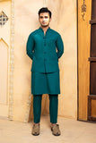 Shahjahan - Teal Kurta Trouser With Waistcoat - 3 Piece