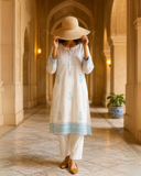 Ayla Studio - Dobby Lawn Embroidered Suit For Women - White Floral - 2 Piece