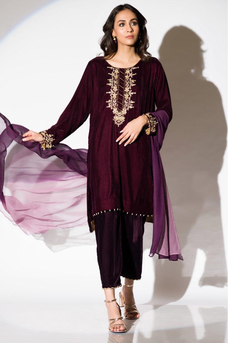 Insia Sohail - Plum Velvet - Plum - 2 Piece - Studio by TCS