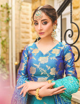 Salahuddin Pasha - La Reveur Silk Lehnga choli For Women - Aqua Blue - 3 Piece