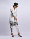 Salahuddin Pasha - Silk Suit For Women - Ebony Ivory - 2 Piece