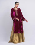 Salahuddin Pasha - Azalea Velvet Gharara For Women - Burgundy - 2 Piece
