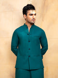 Shahjahan - Teal Kurta Trouser With Waistcoat - 3 Piece
