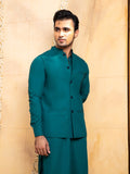 Shahjahan - Teal Kurta Trouser With Waistcoat - 3 Piece