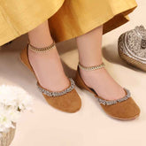 JootiShooti - Beaded Halo Camel Brown Khussa For Women