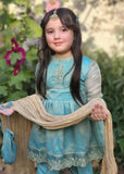 Modest - Maysuri Embroidered Frock For Girl - 3 Piece