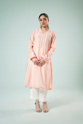 FOZIA KHALID - Peachy Lace Tunic - Peachy Pink - Paper Silk - 1 Piece