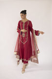 Sadia Aamir - A'eera - Magenta Embroidered Sheesha Silk Shirt and Culottes with Net Dupatta - 3 Piece - Studio by TCS
