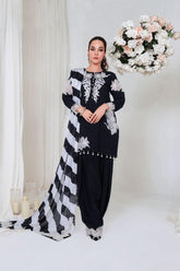 Reema Ahsan - HOORIYA - Korean raw silk - Black - 3 Piece