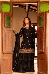 Omal by Komal - Nishat - Black - Jacquard & Chiffon - 3 Piece