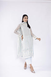 Sadia Aamir - Mina - Ice Blue Khaddi Net Shirt and Dupatta with Culottes - 3 Piece - Studio by TCS