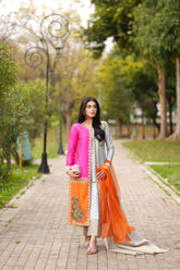 Fozia Khalid - ABEER - Silk - Orange/grey/pink - 4 Piece