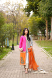 Fozia Khalid - ABEER - Silk - Orange/grey/pink - 4 Piece