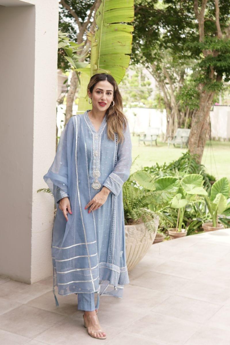 Insia Sohail - Heer French Blue - 3 Piece - Cotton Net - Studio by TCS