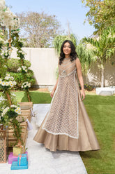 Alishba Kashif - AURA - taupe - Net and Maisoori - 3 Piece