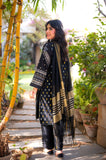 Omal by Komal - Afsana - Black - Jacquard & Khaadi Net - 3 Piece