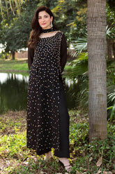 Natasha Kamal - Gorgette Chiffon Alba Suit For Women - Black - 3 Piece