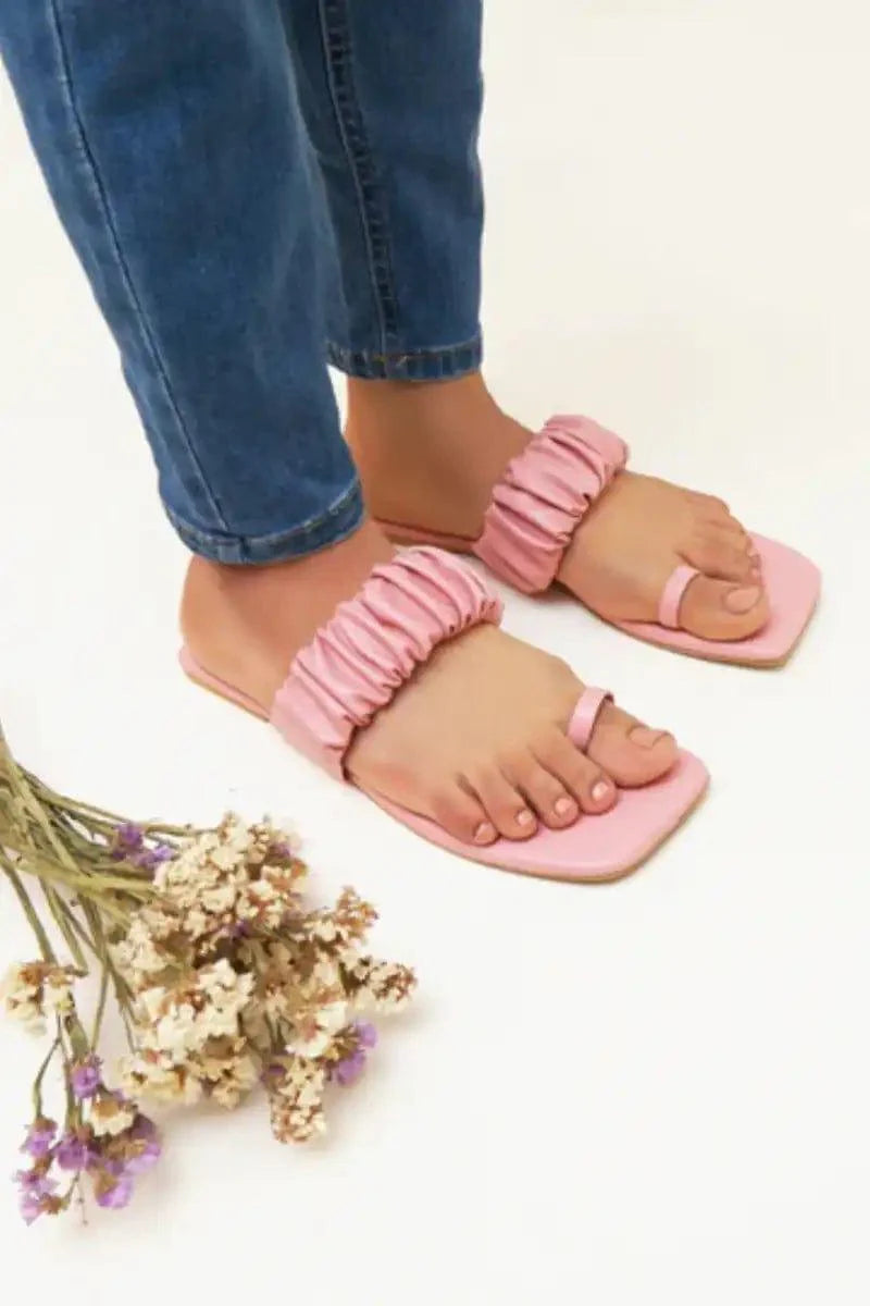 JootiShooti - Aloha Ruffle Slides (Pink) - Vegan Leather - Studio by TCS