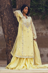 Sanam Chaudhri - Alwaan Cotton Net Suit For Women - Light Lemon - 3 Piece