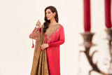 Nilofer Shahid - Coral Pink Tissue Silk Shirt & Pure Khimkhaab Pants with Korean Silk Shawl - 3 Piece - Studio by TCS