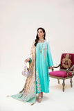 Nilofer Shahid - Aqua Korean Silk Shirt & Pants with Pure Khimkhaab Shawl - 3 Piece - Studio by TCS
