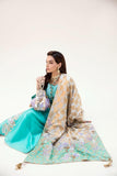 Nilofer Shahid - Aqua Korean Silk Shirt & Pants with Pure Khimkhaab Shawl - 3 Piece - Studio by TCS