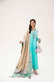 Nilofer Shahid - Aqua Korean Silk Shirt & Pants with Pure Khimkhaab Shawl - 3 Piece - Studio by TCS