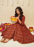 Modest - Rawsilk Printed Frock For Girl - Maroon - 3 Piece