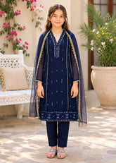 Modest Embroidered Crinkle Suit Blue 3 Piece