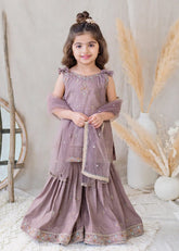 Modest Embroidered Cotton Lawn Sharara Lilac 3 Piece