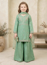 Modest Cotton Lawn Embroidered Sharara Green 3 Piece