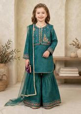Modest Cotton Lawn Embroidered Gharara Green 3 Piece
