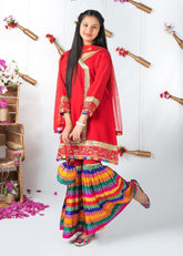 Modest - Raw Silk Wedding Dress For Girl - Red - 3 Piece