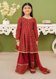 Modest - Maroon Printed Linen Gharara - Girls 3 Piece Suit