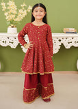 Modest - Maroon Printed Linen Gharara - Girls 3 Piece Suit