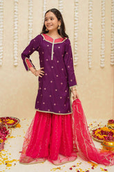 Modest - Rawsilk Purple Gharara - 8925 - 3 Piece