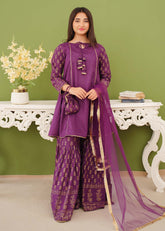 Modest - Purple Printed Cotton Gharara - Girls 3 Piece Suit