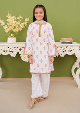 Modest - Printed White Cotton - Girls 3 Piece Suit