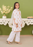 Modest - Printed White Cotton - Girls 3 Piece Suit