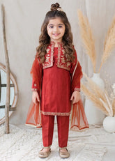 Modest Cotton Lawn Embroidered Suit Red 3 Piece
