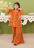 Modest - Printed Mustard Linen Gharara - Girls 3 Piece Suit
