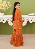 Modest - Printed Mustard Linen Gharara - Girls 3 Piece Suit