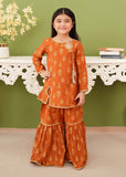 Modest - Printed Mustard Linen Gharara - Girls 3 Piece Suit