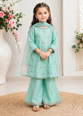 Modest Cotton Lawn Embroidered Gharara Blue 3 Piece