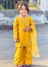 Modest - Embroidered Khaddar Suit For Girl - Yellow - 3 Piece