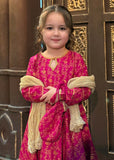 Modest - Rawsilk Printed Frock For Girl - Pink - 3 Piece