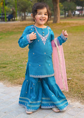 Modest - Rawsilk Embroidered Gharara For Girl - 3 Piece
