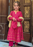 Modest - Rawsilk Printed Frock For Girl - Pink - 3 Piece