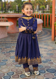 Modest 3 Piece Printed Rawsilk Frock Blue